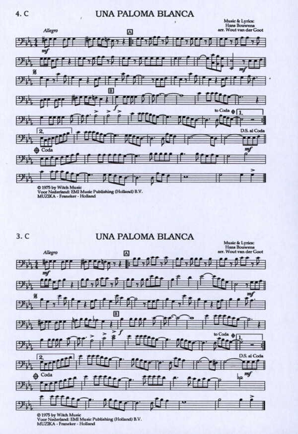 Bouwens Hans Una Paloma Blanca Fur Brass Quintet Schlagzeug Blechblasersortiment Kobl koebl