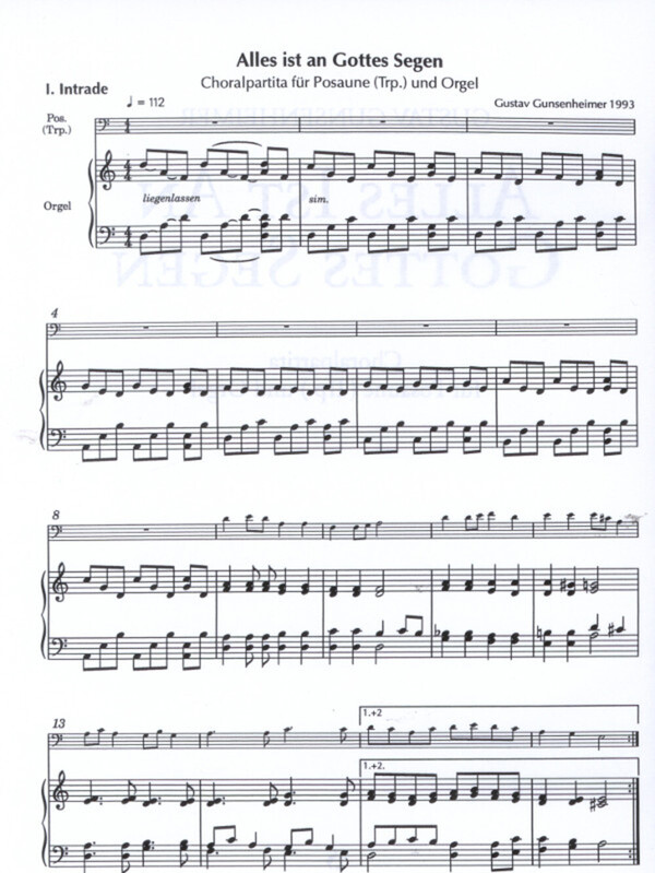 Gunsenheimer Gustav Alles Ist An Gottes Segen Fur Posaune Trompete In C Orgel Blechblasersortiment Kobl