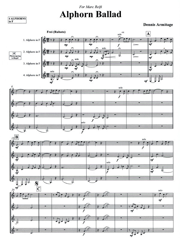 Armitage, Dennis Alphorn Ballad für 4 Alphörner in F +